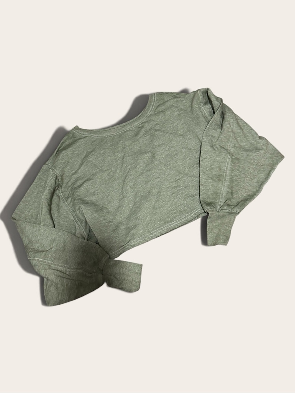 FP Movement by Free People Sage Green Cropped Balloon-Sleeve Top NWOT